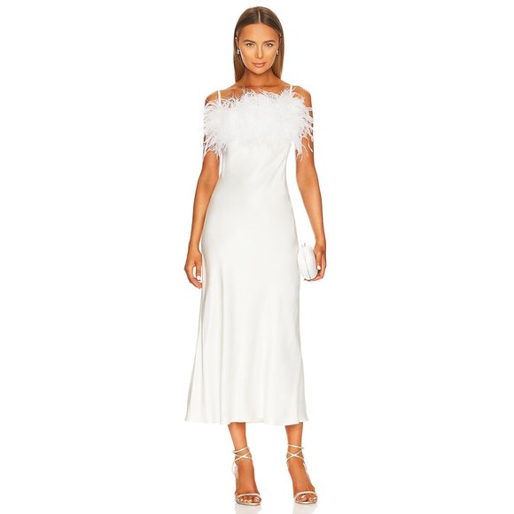 Sleeper Dresses & Skirts - NWT Sleeper Boheme Slip Dress with Ostrich Feathers in White Size Medium